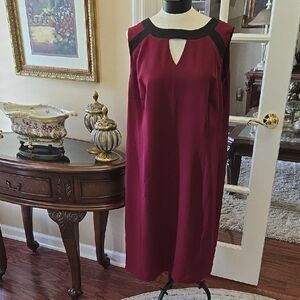 Kasper Chic Burgundy Wine Black Sleeveless Dress Stretch Lined Sz 18W Excellent